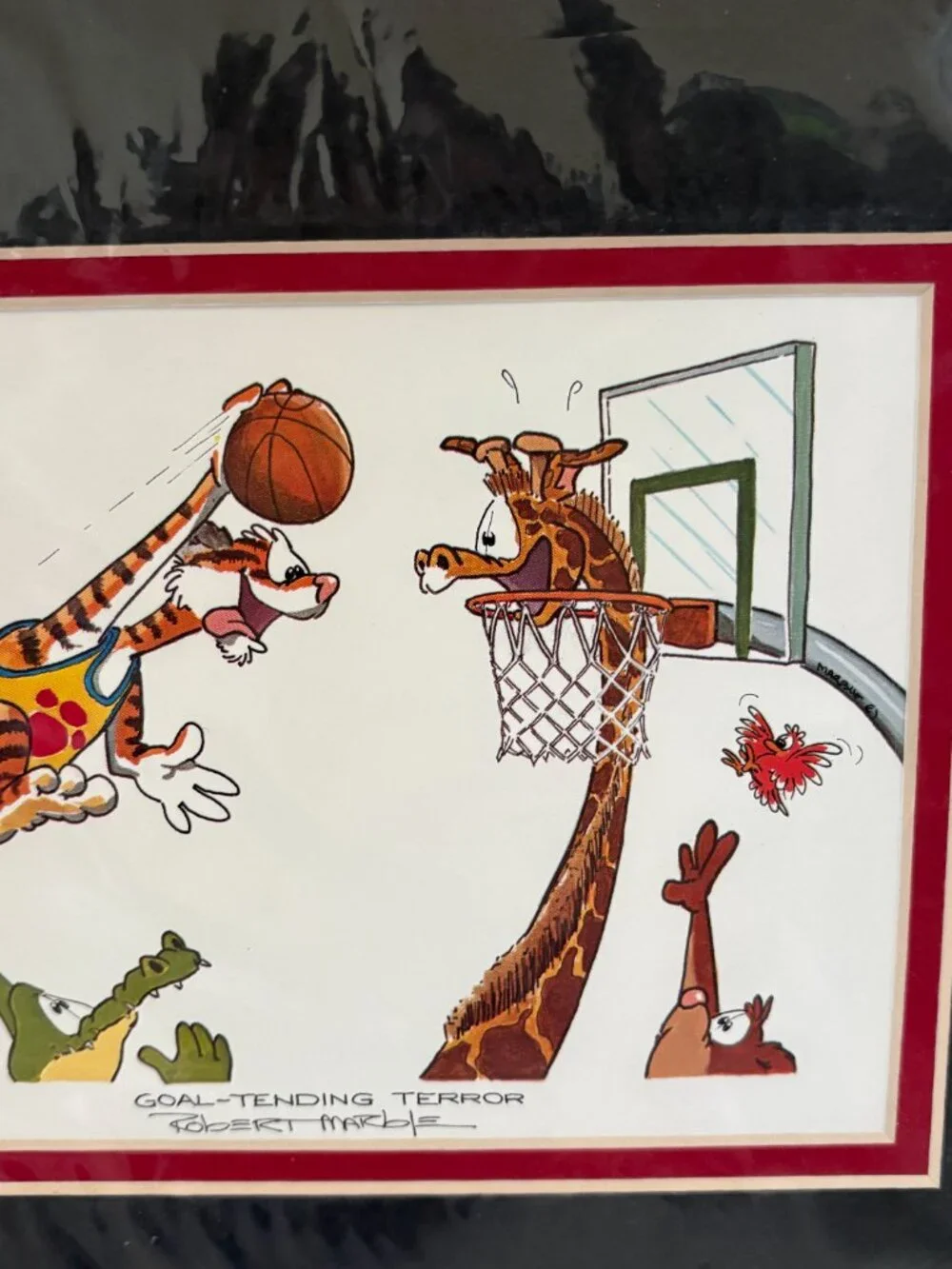Robert Marble Goal Tending Terror Basketball Animal Cartoon Art Print Matted 8x6